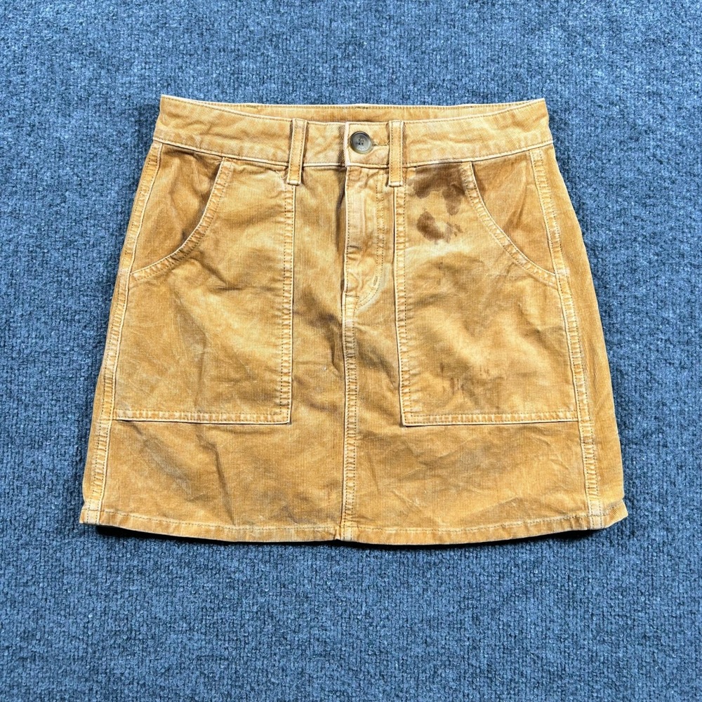 American Eagle Skirt Womens Size 0 Mustard Tan Corduroy Mini High Waisted Stain